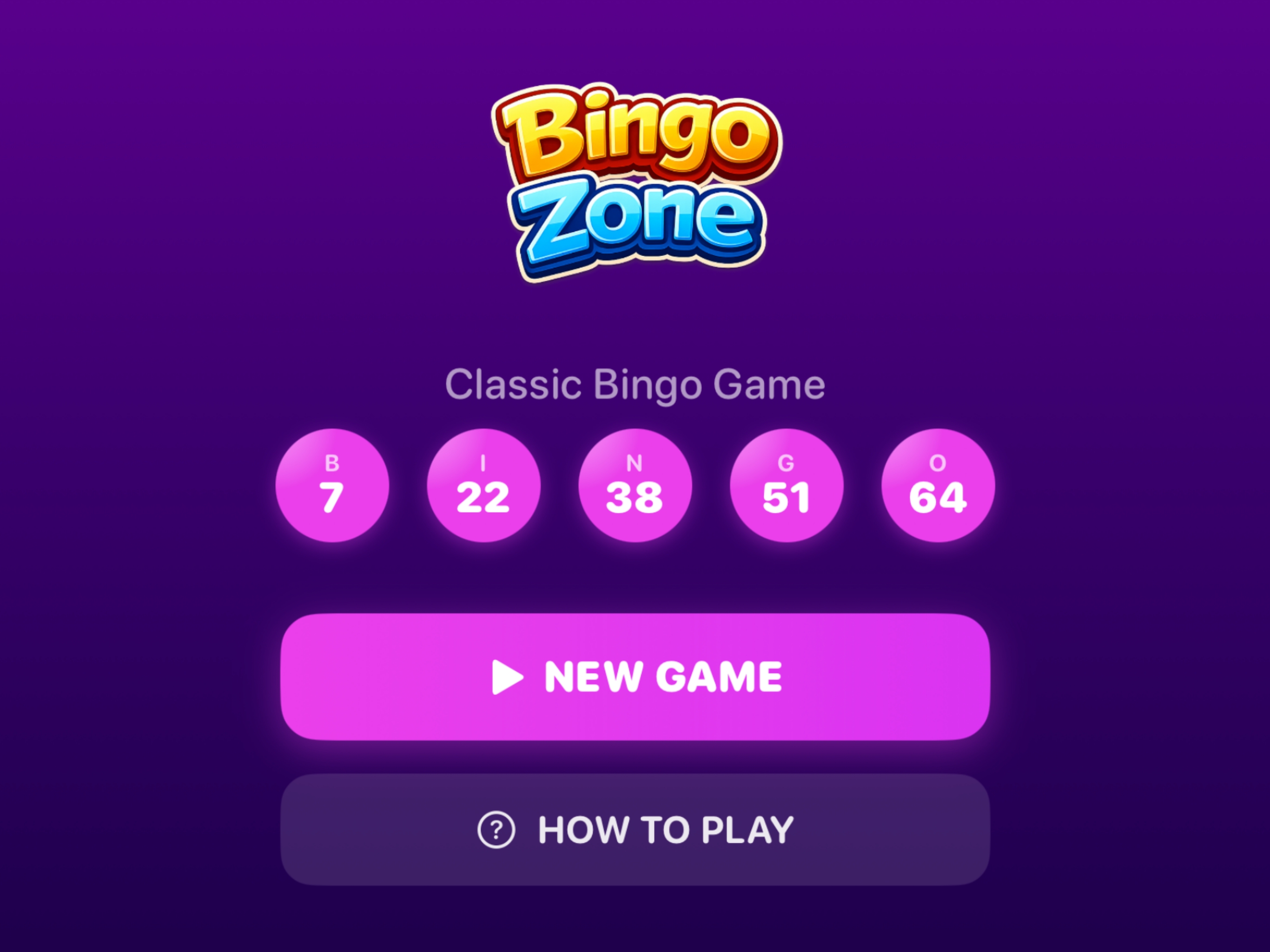 BingoZone Main Menu