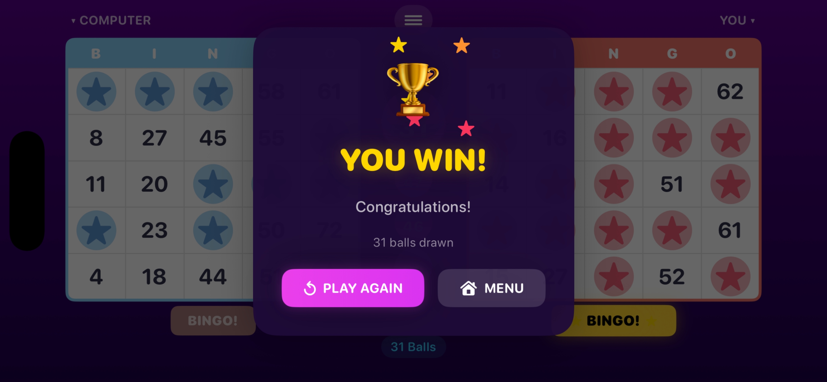 BingoZone Winner Screen